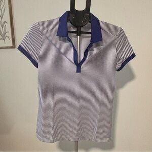 Womens Nike Golf Women’s Polo Shirt Striped Navy Collar Size M